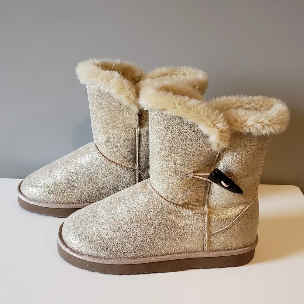Style & Co Gold Glitter Faux Fur Boots